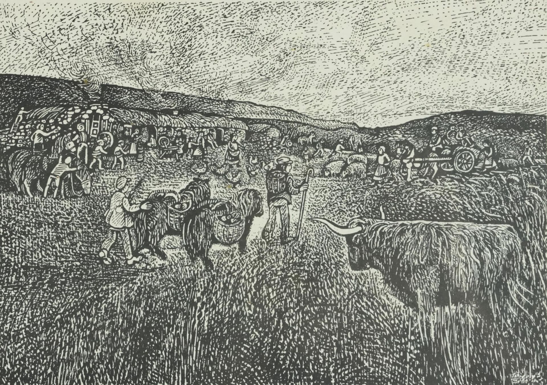 Edna Whyte - Highland Life, four pencil signed woodcuts, framed and glazed, each 30cm x 23cm - Bild 17 aus 20