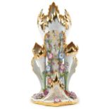 Manner of Sevres, French porcelain three section naturalistic vase hand painted with foliage, 48cm