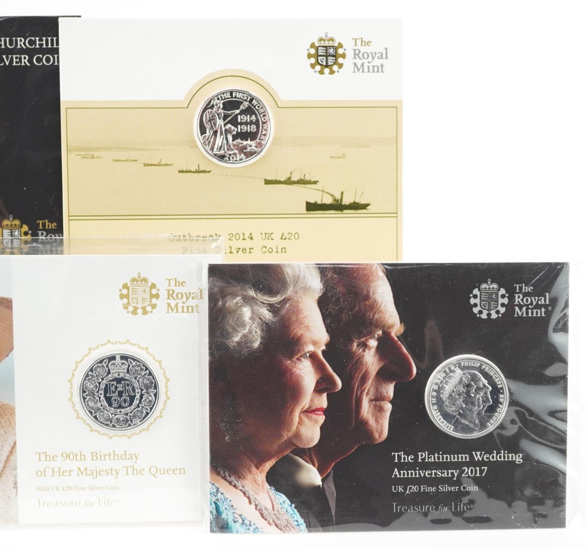 Five Elizabeth II United Kingdom twenty pound fine silver coins by The Royal Mint comprising two - Image 3 of 4