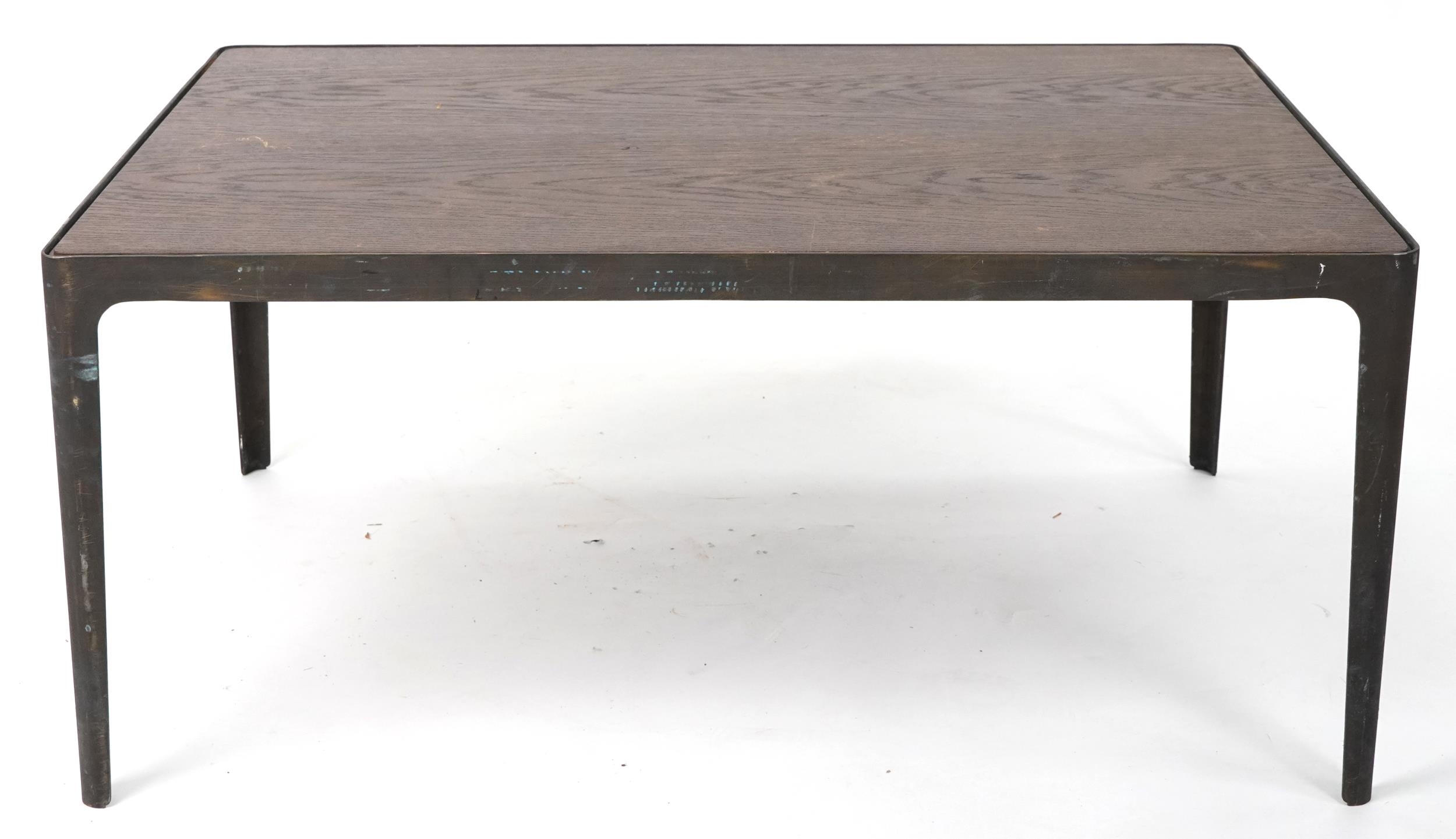 Industrial painted metal and hardwood rectangular coffee table, 45cm H x 100cm W x 70cm D - Image 2 of 4