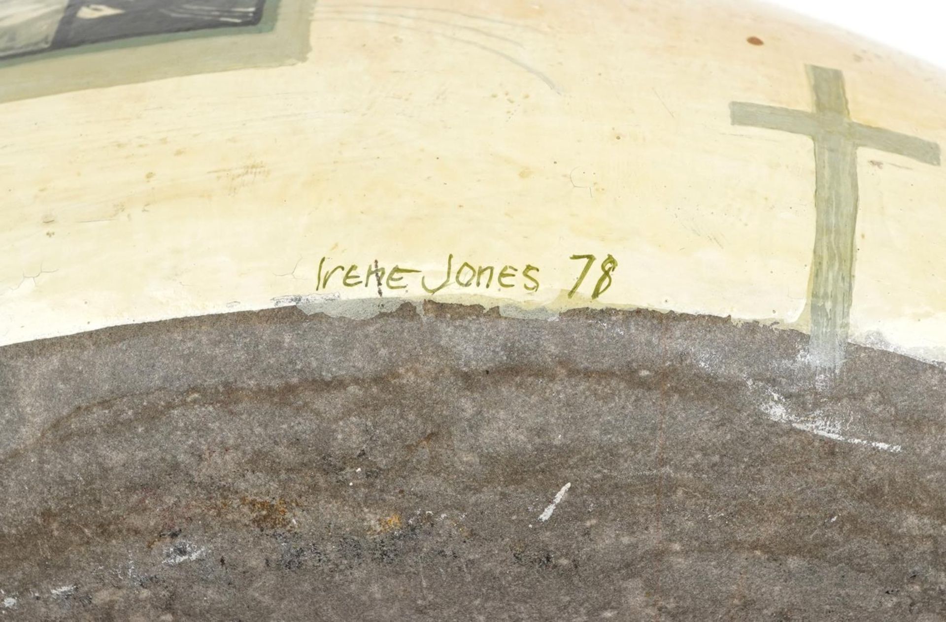 Irene Jones 1978 - Flowers for You, large Cornish school hand painted pebble stone, 21cm wide - Bild 4 aus 5