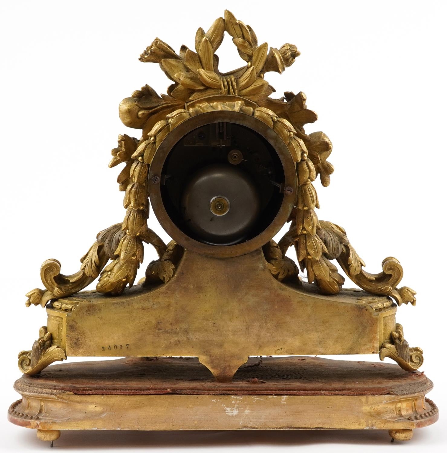 Drocourt of Paris, 19th century French ormolu mantle clock striking on a bell,cast with torches - Image 3 of 5
