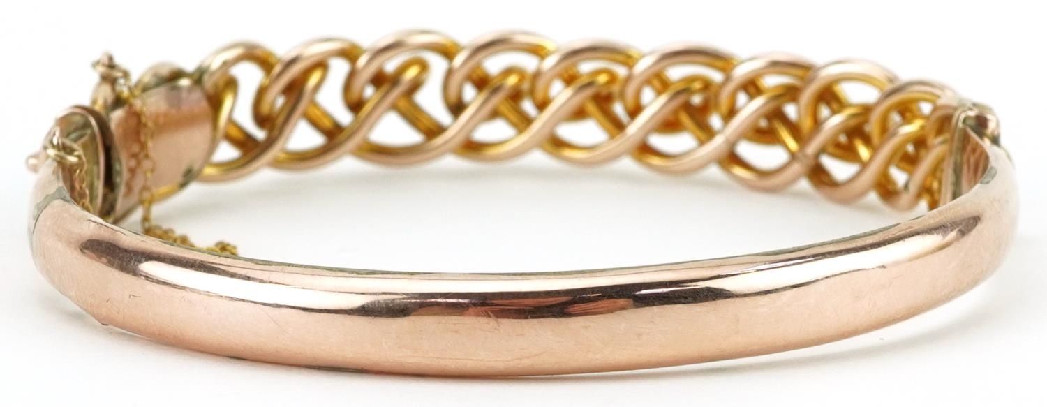 9ct rose gold openwork hinged bangle, 7cm wide, 13.7g - Image 2 of 3