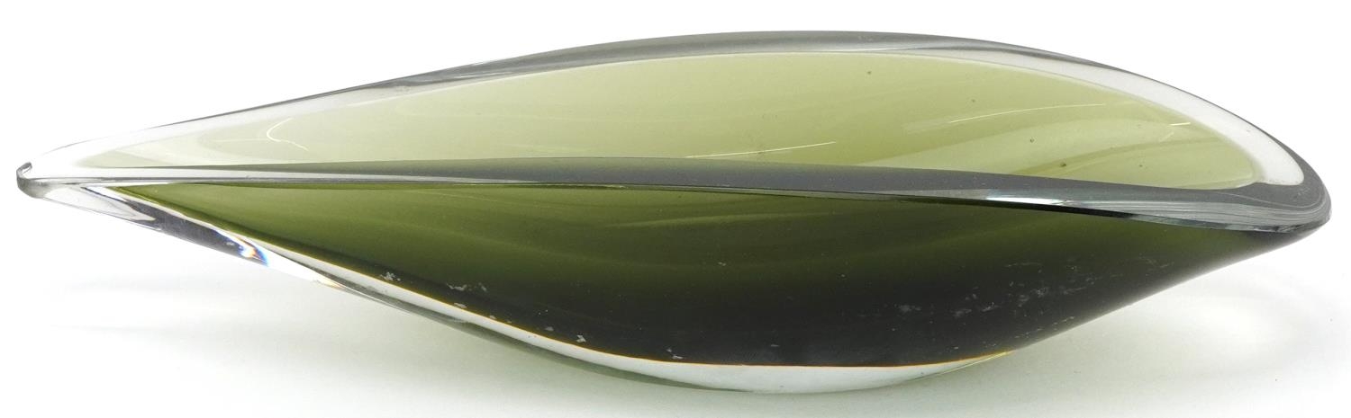 Scandinavian green glass dish, indistinctly signed to the base, 23.5cm wide - Image 3 of 5