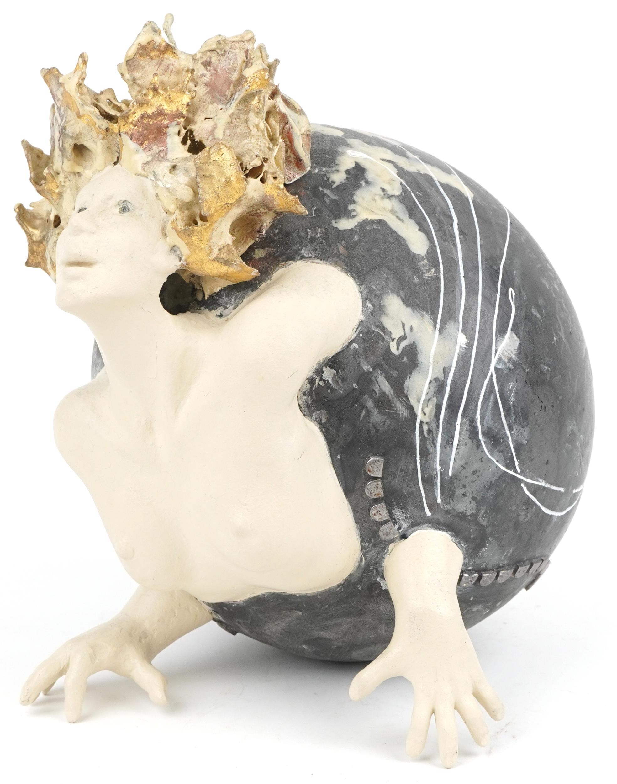 Neil Wilkinson, contemporary Brutalist iron marble resin with fibreglass and gold leaf sculpture - Image 2 of 4