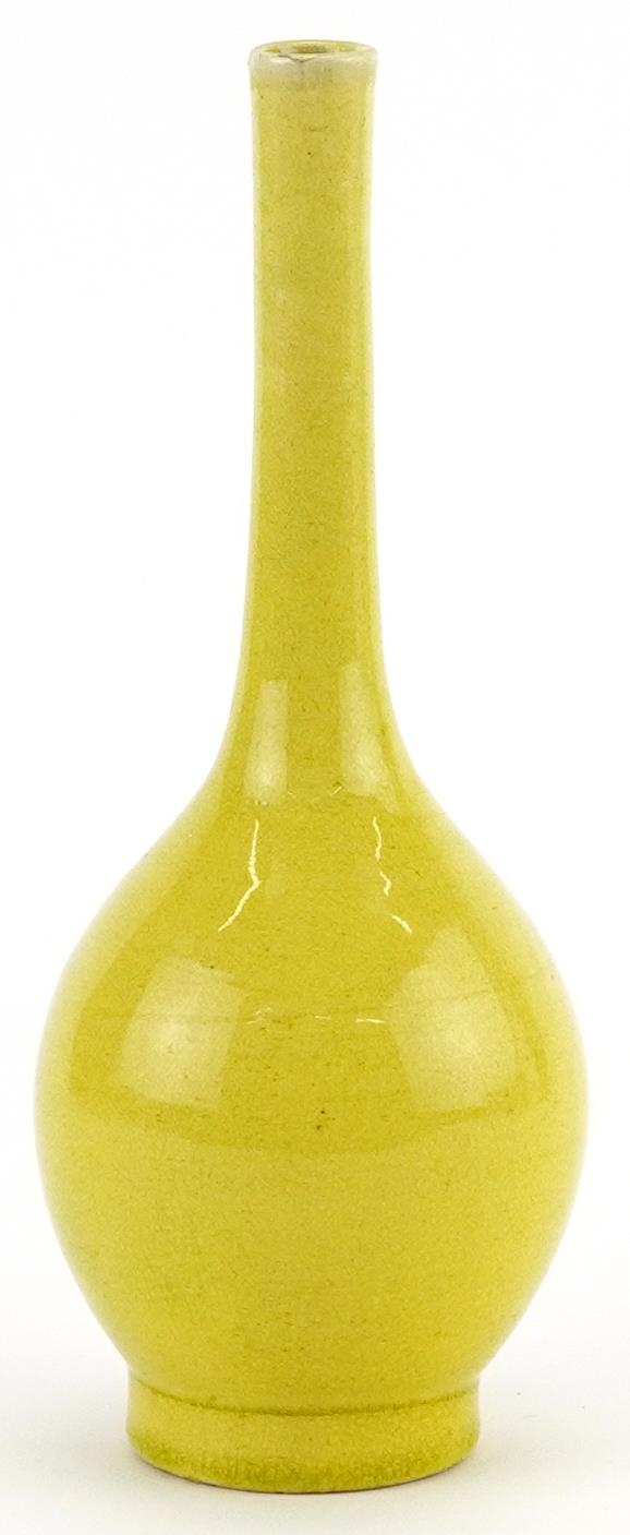 Chinese porcelain long neck bottle vase having a yellow glaze, 19cm high - Image 2 of 6