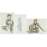 Neil Wilkinson - Nude females, three mixed medias, each mounted, one framed and glazed, the