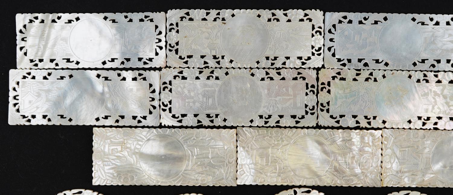 Good collection of Chinese Canton mother of pearl gaming counters including examples finely and - Image 8 of 19