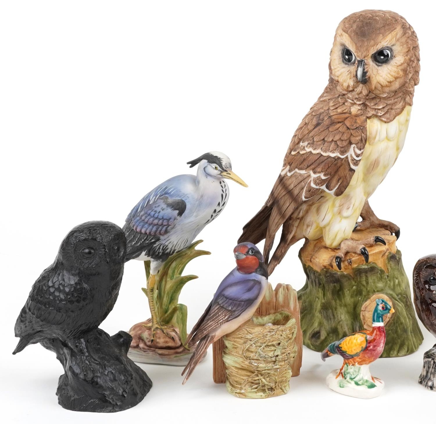 Bird sculptures, predominantly hand painted porcelain including Albany Fine China Little Owl - Image 2 of 3