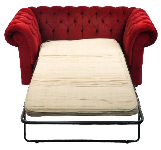 Chesterfield two seater settee/sofa bed with red button back upholstery, 73cm H x 152cm W x 88cm D - Image 2 of 4