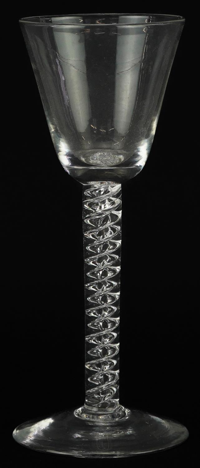 18th century wine glass with mercury twist stem, 15.5cm high