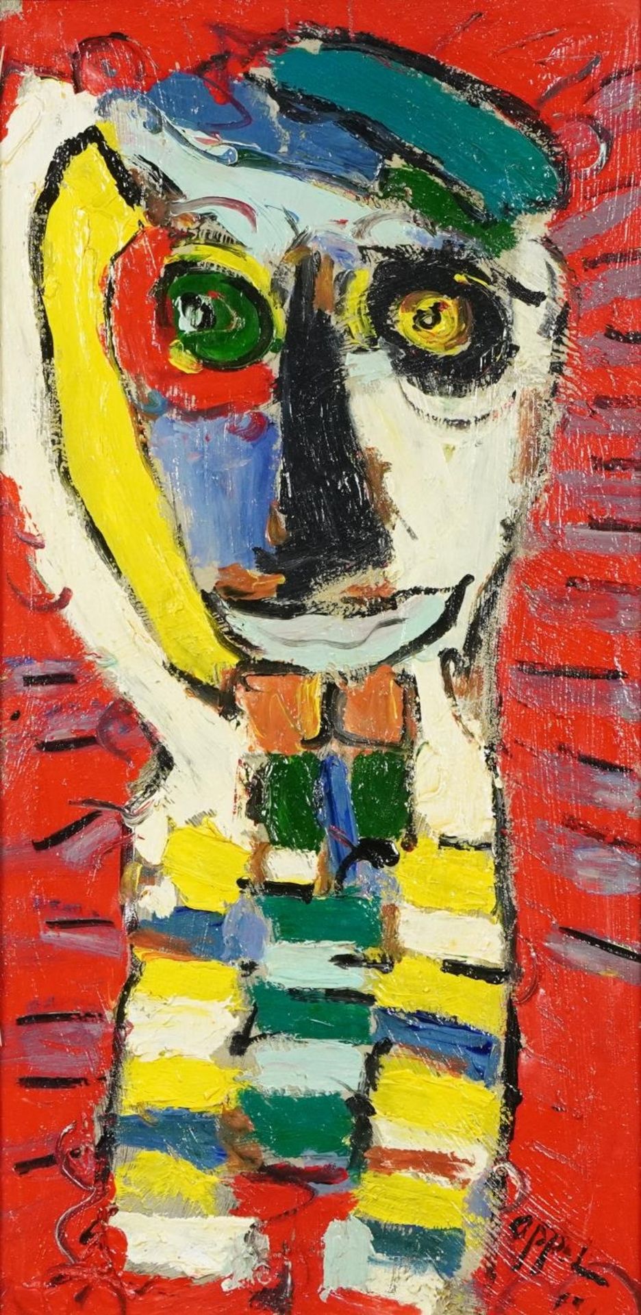 After Karel Appel - Head and shoulders portrait, Dutch school impasto oil on canvas, mounted and