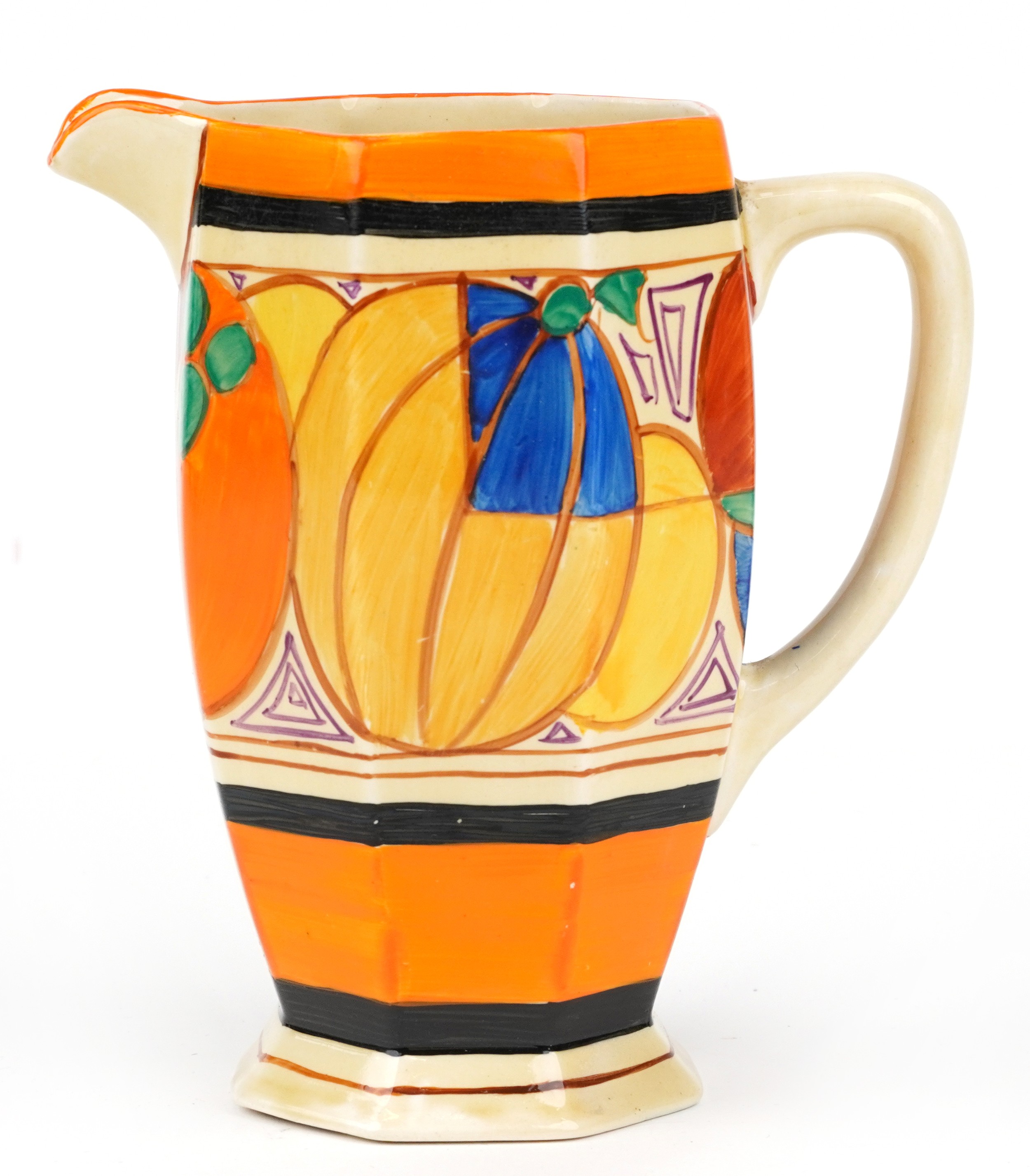 Clarice Cliff, Art Deco Fantastique Bizarre water jug with octagonal body hand painted in the - Image 2 of 8