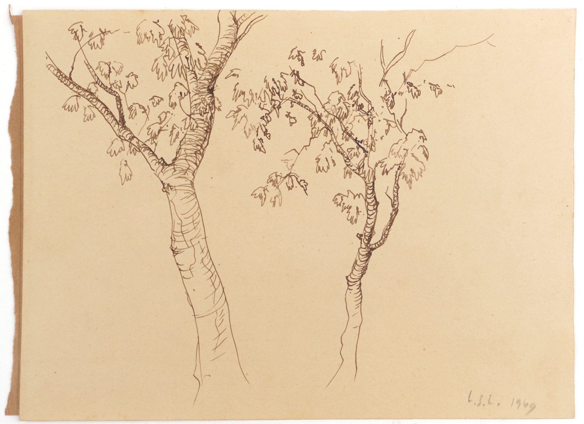 Attributed to Laurence Stephen Lowry - Figures and trees, Five ink sketches onto sketch book leaves, - Bild 6 aus 21