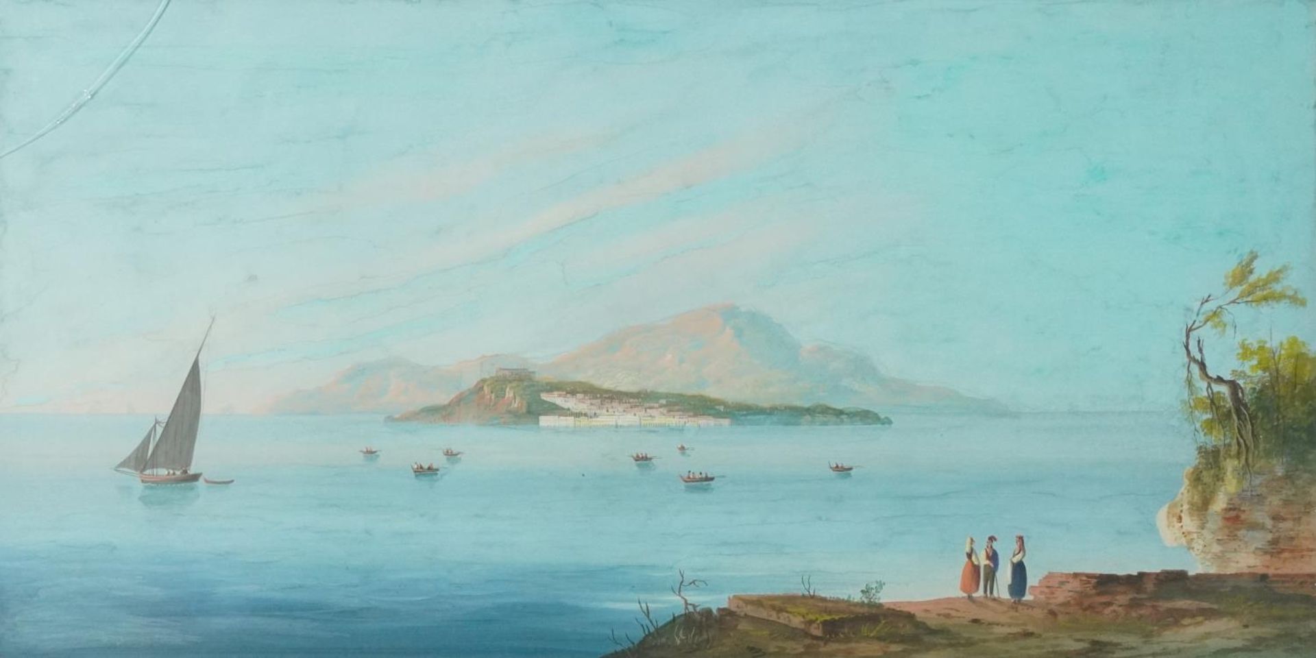 Island of Ischia, 19th century Italian school gouache, mounted, framed and glazed, 83cm x 42.5cm - Image 2 of 6