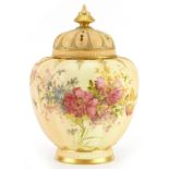 Royal Worcester, Victorian blush ivory pot pourri vase and cover decorated with flowers numbered