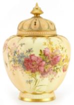 Royal Worcester, Victorian blush ivory pot pourri vase and cover decorated with flowers numbered