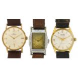 Three vintage gentlemen's manual wind wristwatches including Movado and Corvette, the largest 33mm