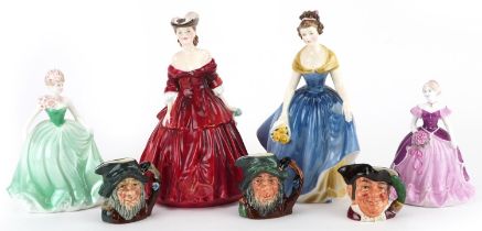 Collectable figures and character jugs including Royal Doulton Melanie and Coalport Epsom Summer
