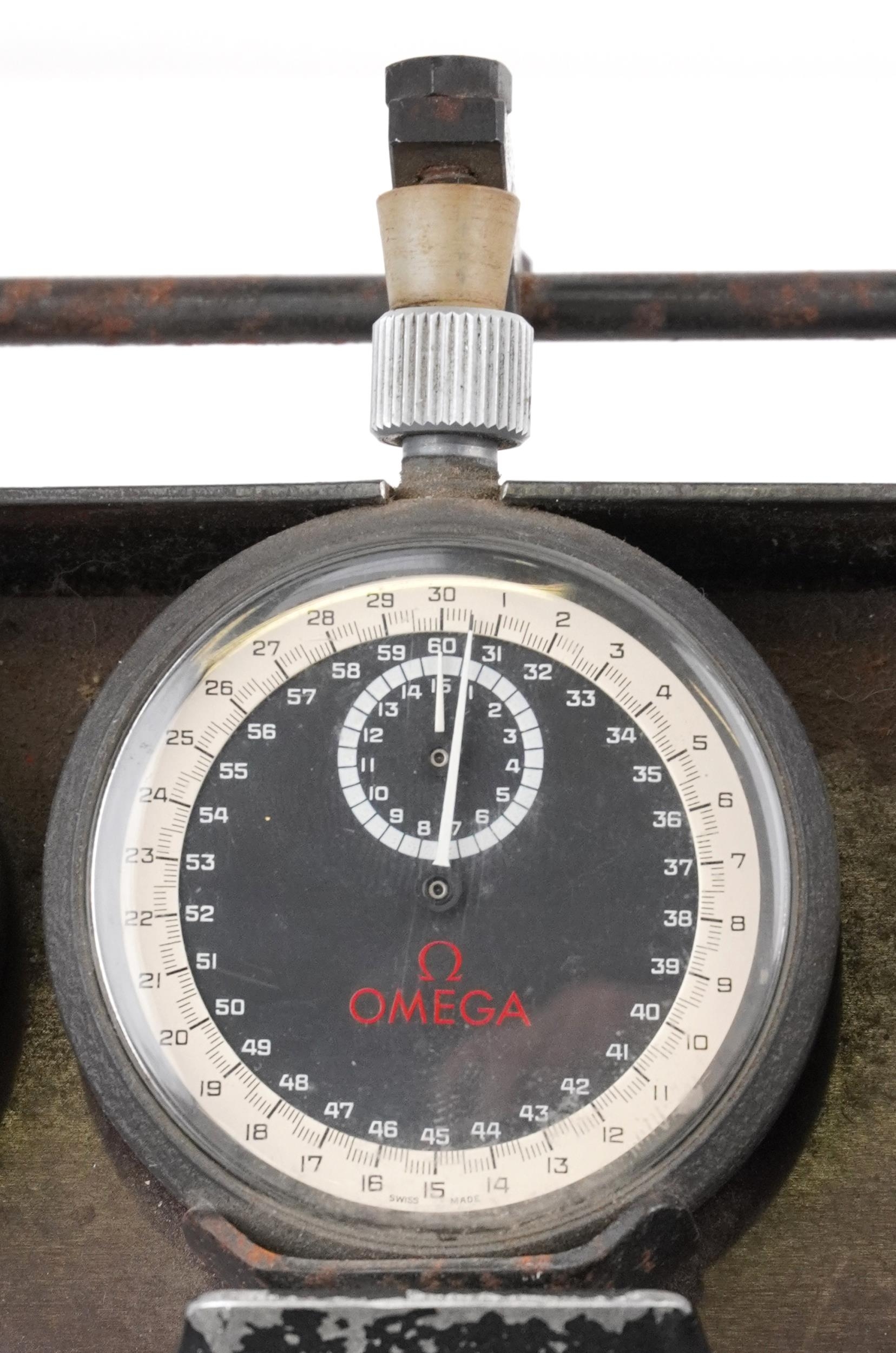 1960s Le Mans interest Heuer Timekeeper's clipboard mounted with three Omega stopwatches and Max - Image 4 of 7