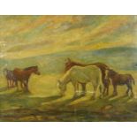 After Harry Fidler - Horses in a field, English school oil on board, mounted and framed, 56cm x 44cm