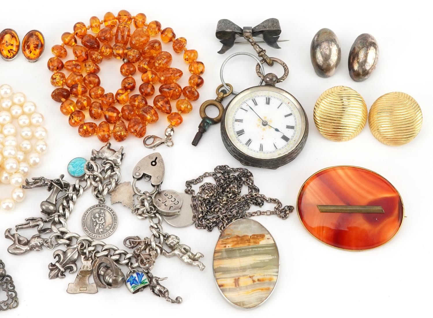 Antique and later jewellery and a ladies silver pocket watch including silver and natural amber - Image 3 of 4