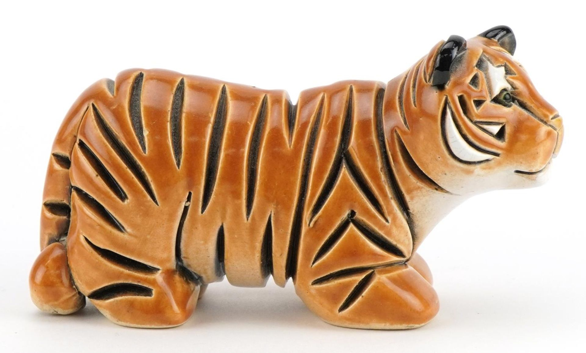 Mid century style stylised pottery tiger, incised marks to the base, 13.5cm in length - Image 5 of 8