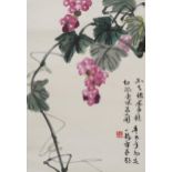 Grapes, Chinese watercolour scroll signed with calligraphy and red seal marks, 69cm x 46cm