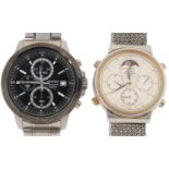 Seiko, two gentlemen's chronograph quartz wristwatches including Sports 100, the largest 43mm in