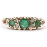 9ct gold emerald and diamond seven stone ring, the largest emerald approximately 4.10mm in diameter,