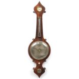 19th century rosewood banjo barometer with thermometer having silvered dials, one inscribed Blunt