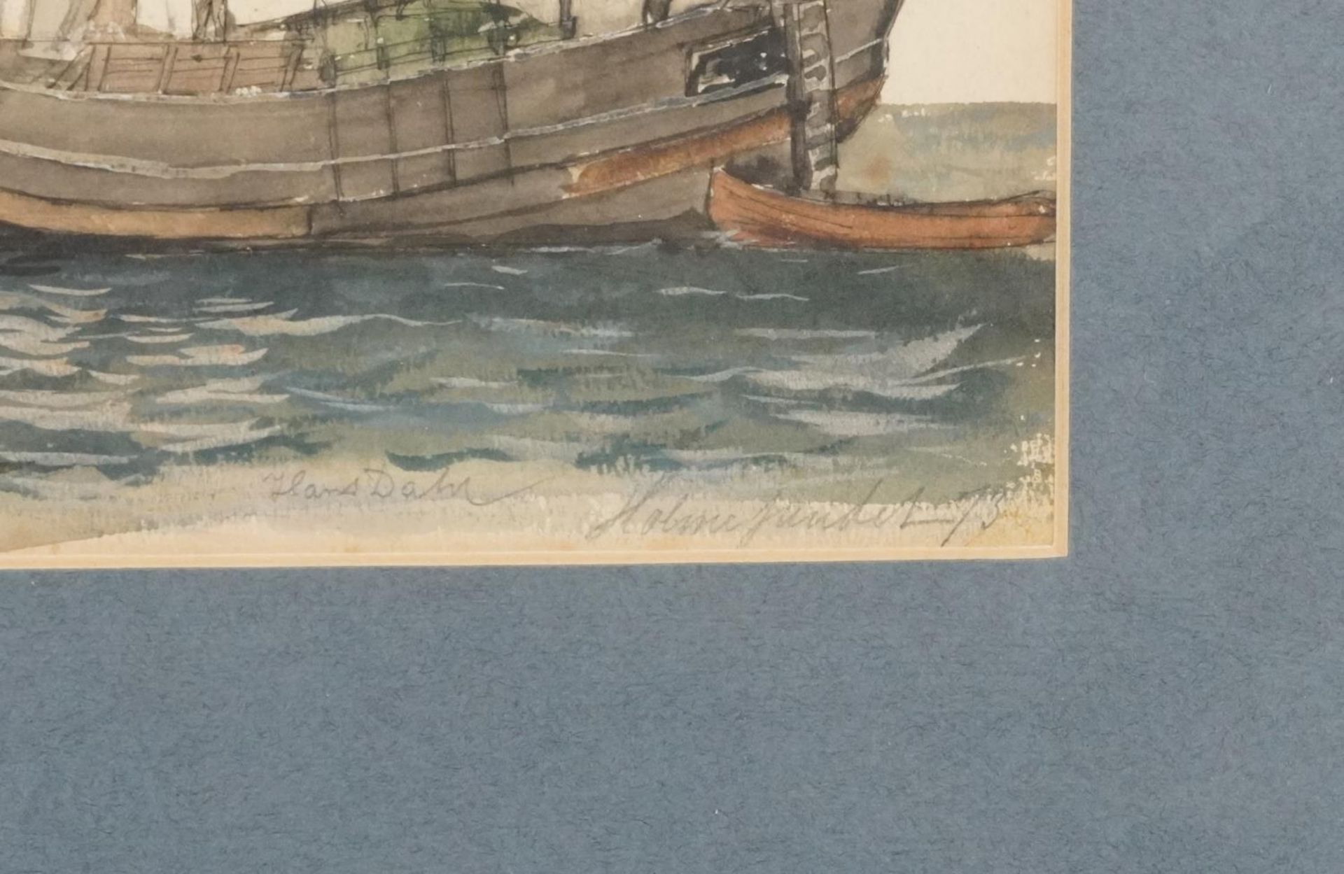 Hans Dahl 1873 - Fishing boat, late 19th century Norwegian school pencil and watercolour, mounted, - Bild 3 aus 5