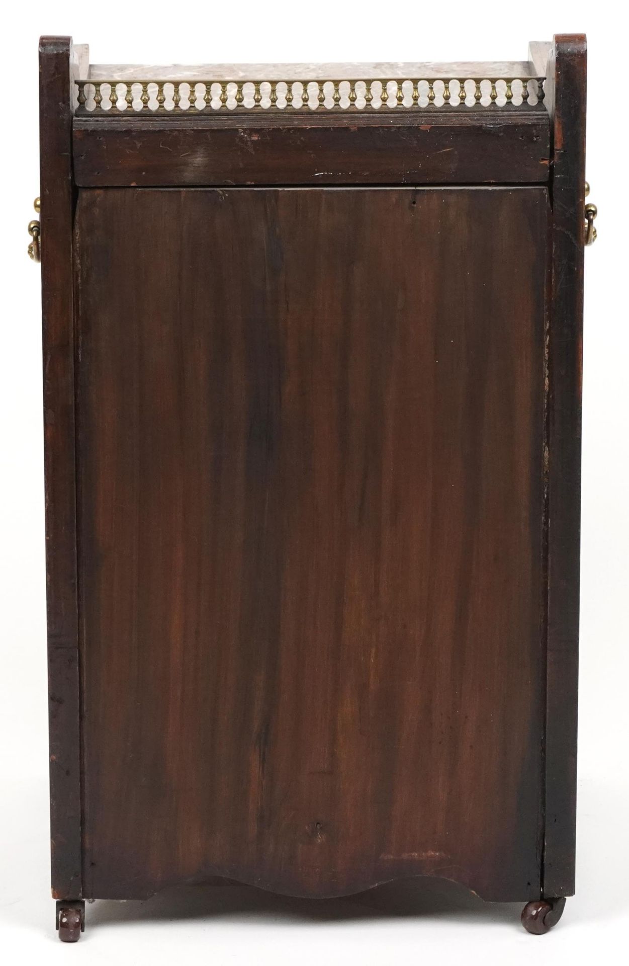 Victorian inlaid rosewood coal scuttle with marble top and brass mounts, 64cm H x 36cm W x 33.5cm D - Bild 5 aus 5