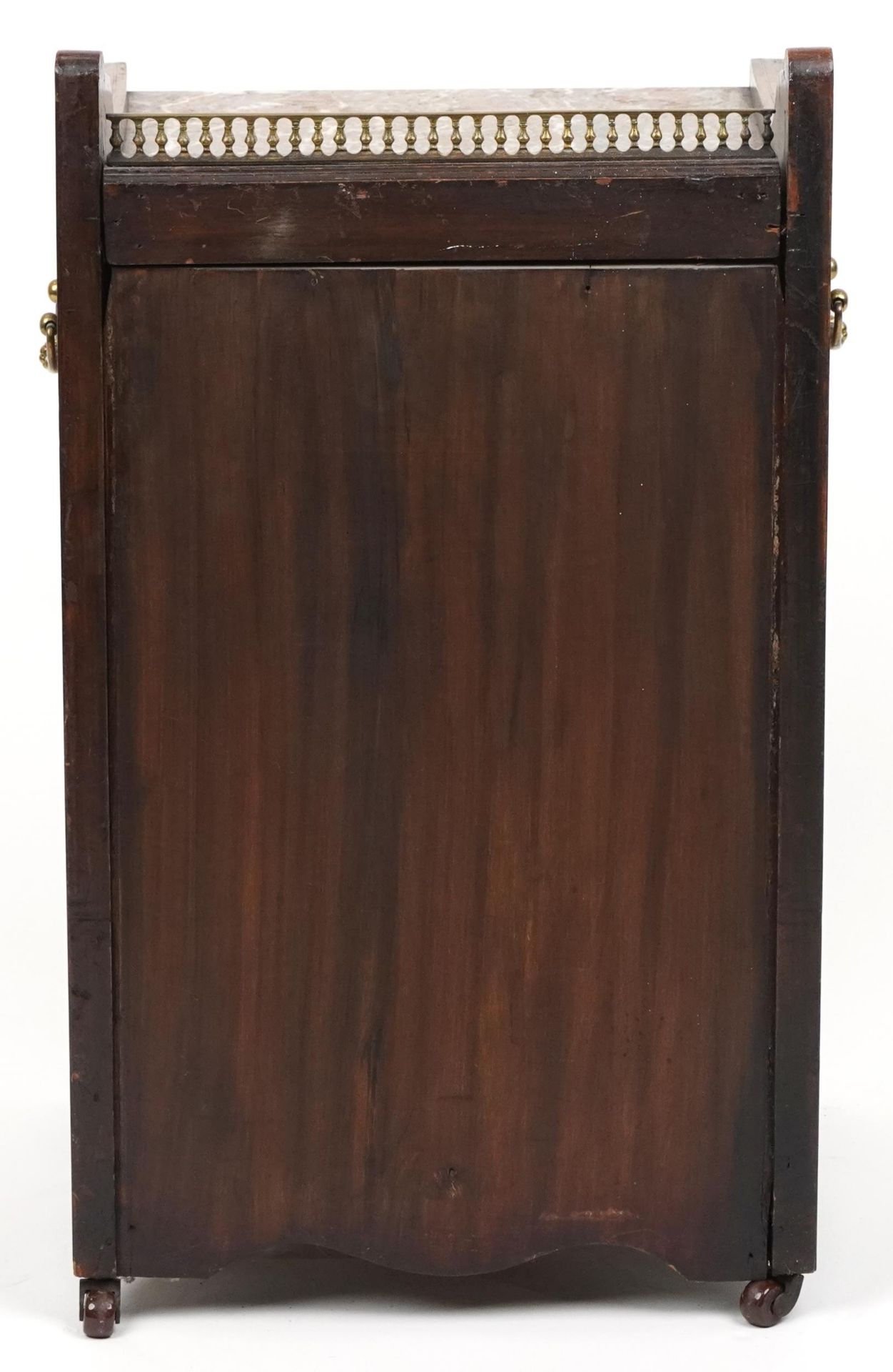 Victorian inlaid rosewood coal scuttle with marble top and brass mounts, 64cm H x 36cm W x 33.5cm D - Image 5 of 5