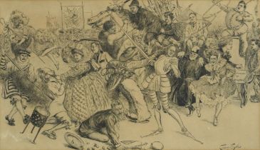 Charles Henry Sykes - Mon Noon, chaotic Suffragette procession, political interest pen and ink