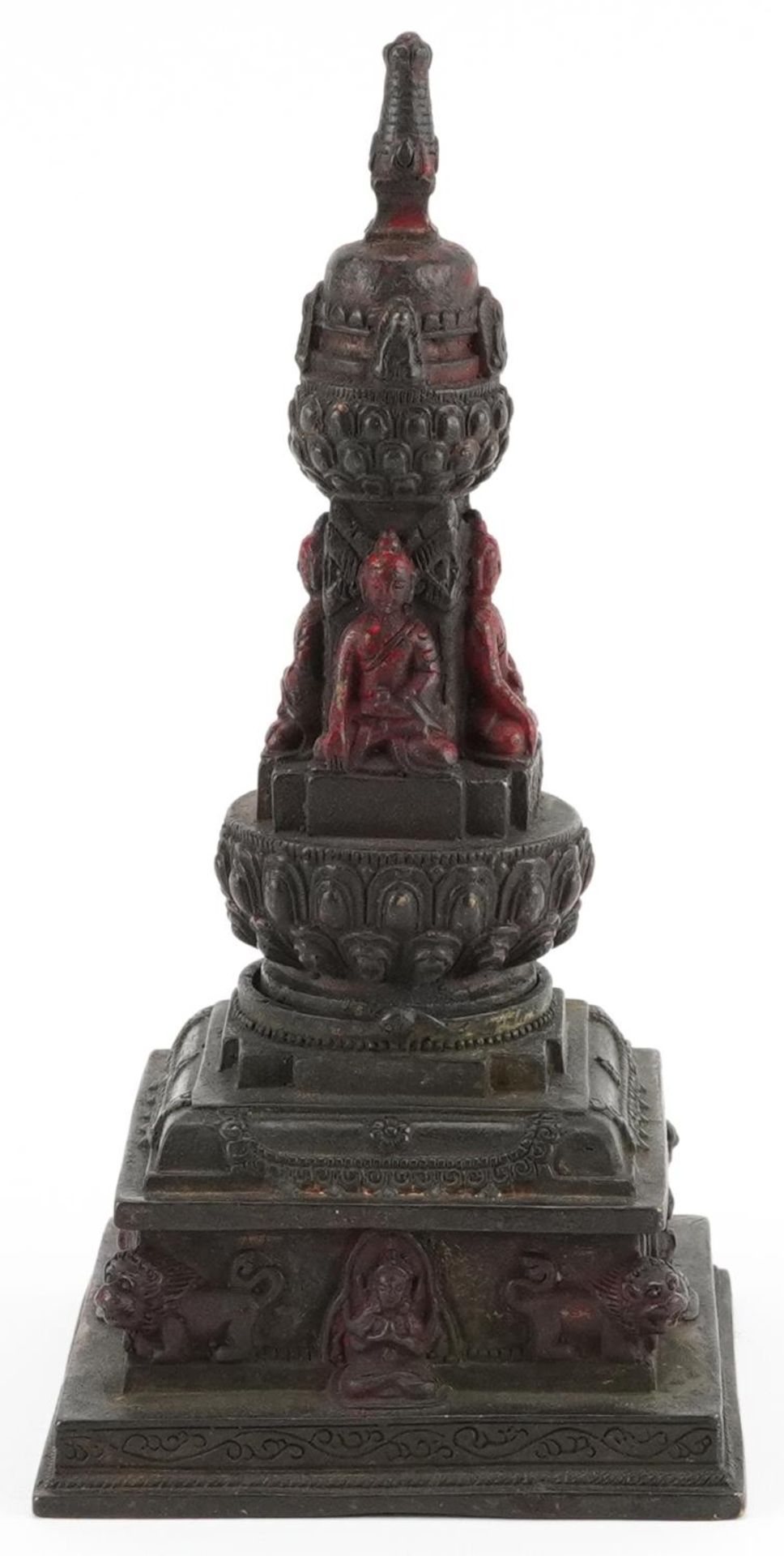 Chino Tibetan partially gilt and lacquered stupa, 20cm high - Image 2 of 7