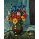 Manner of Herbert Davis Richter - Still life flowers and vessels, post war British oil on board,