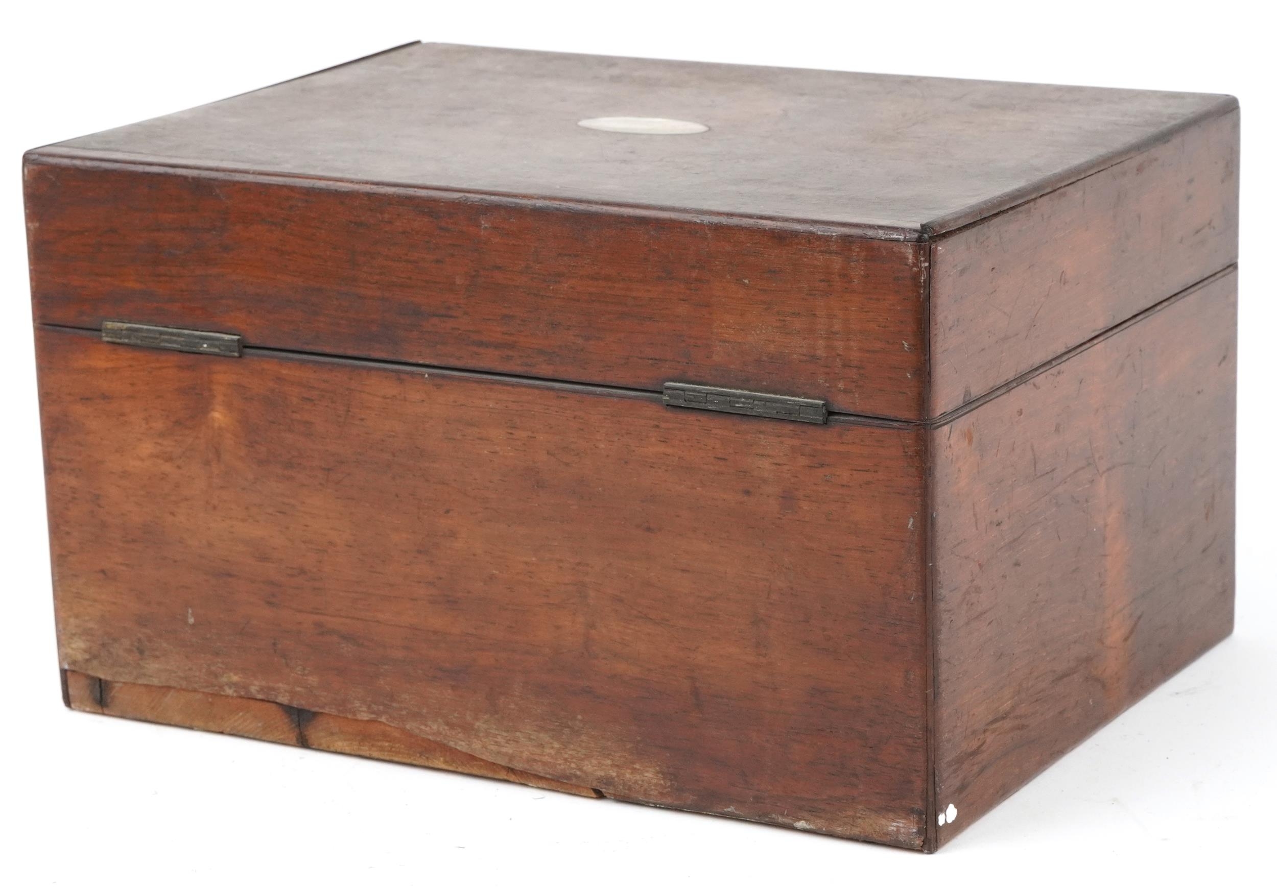 Victorian rosewood toilet box with side drawer, 18.5cm H x 31cm W x 23cm D - Image 4 of 4