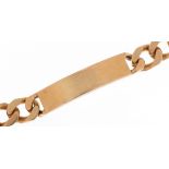 Heavy 9ct gold gentlemen's unengraved curb link identity bracelet housed in a Carlo Jewellers Hatton