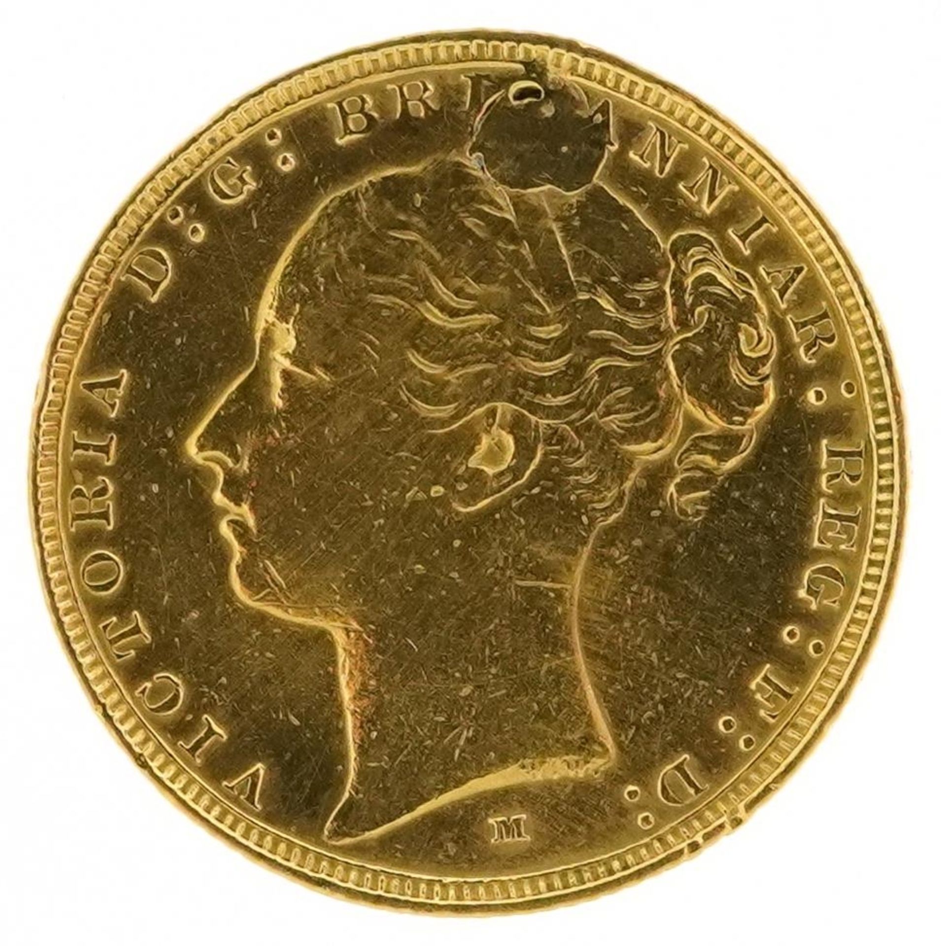 Victoria Young Head gold sovereign, indistinct date, possibly 1884, Melbourne Mint