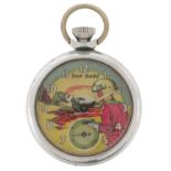 Vintage Dan Dare The Eagle open face pocket watch with moving arm and subsidiary dial, the