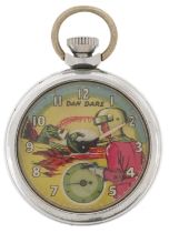 Vintage Dan Dare The Eagle open face pocket watch with moving arm and subsidiary dial, the