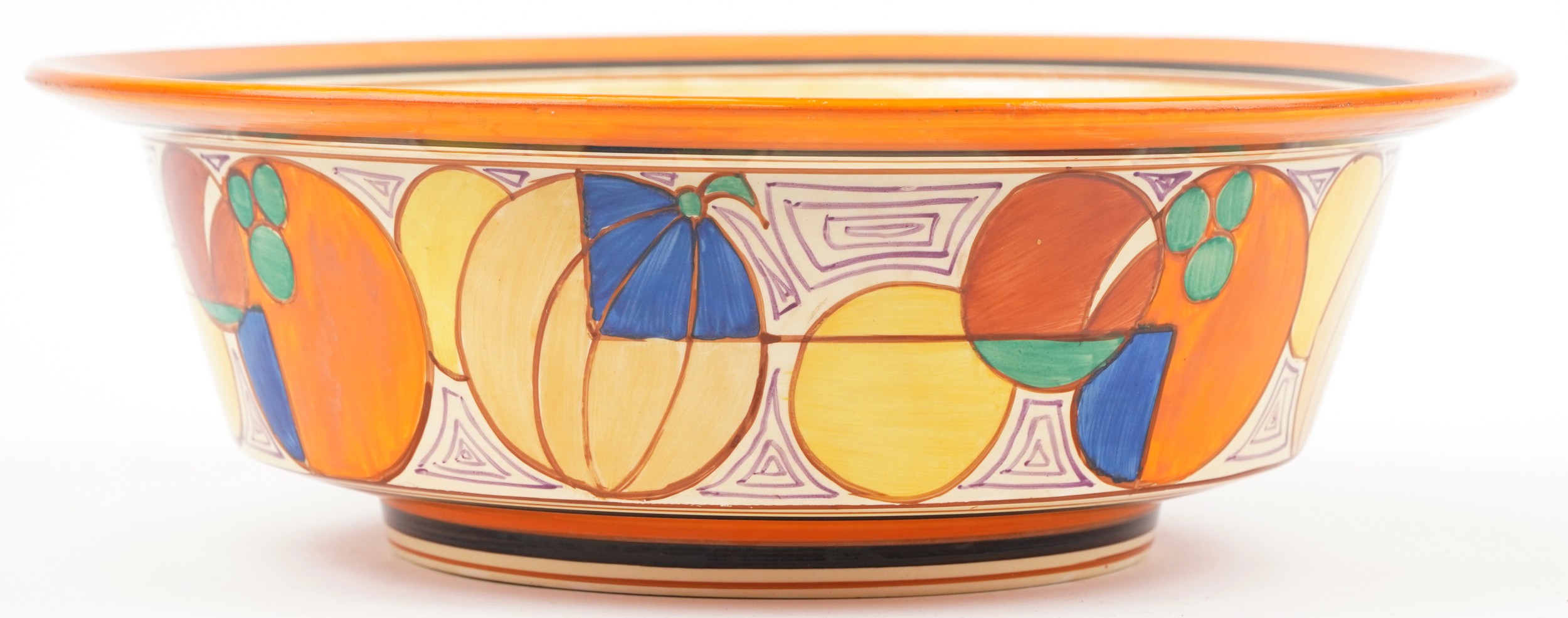 Clarice Cliff, large Art Deco Fantastique Bizarre Tolphin wash bowl hand painted in the melon - Image 3 of 7