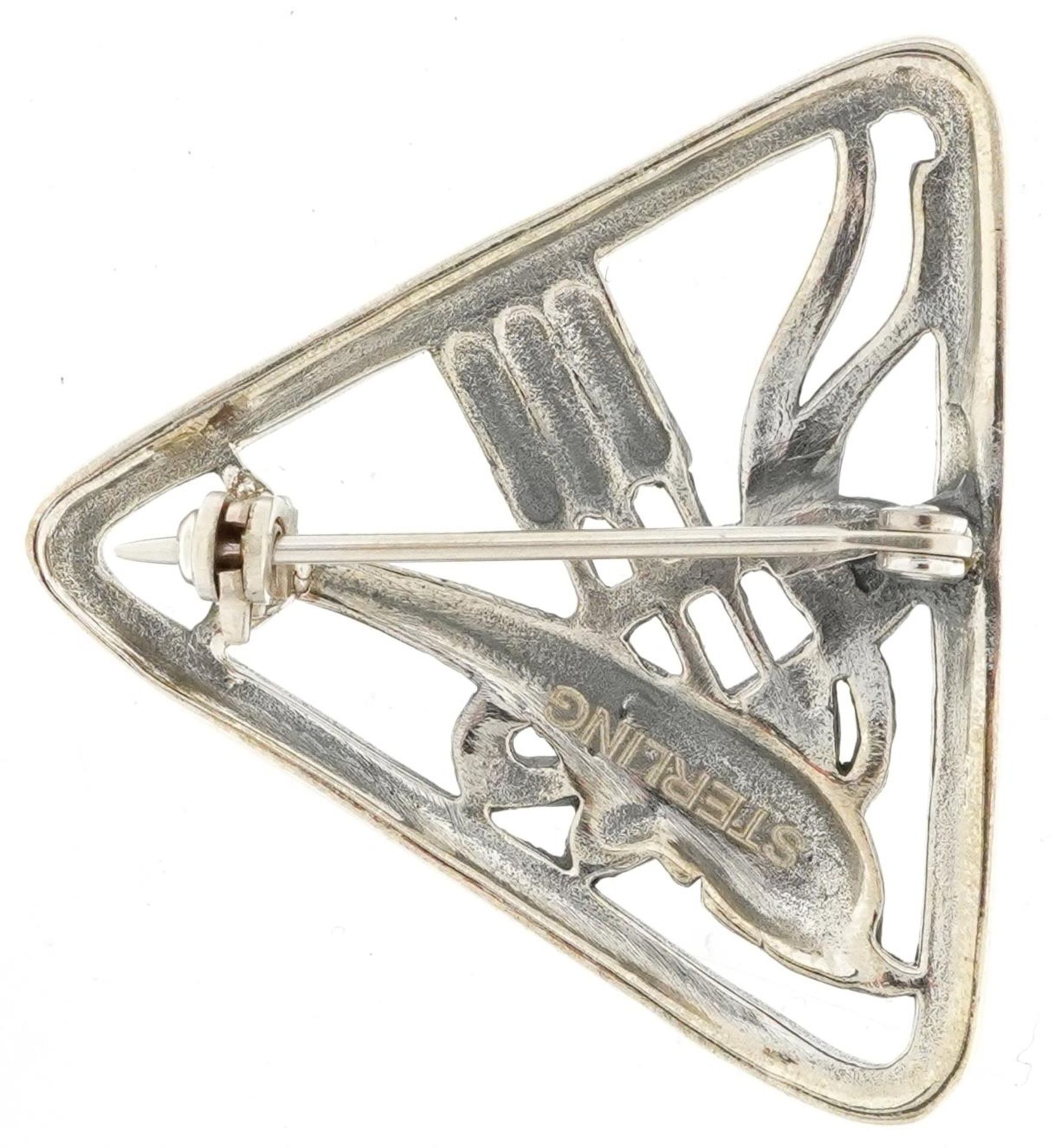 Modernist sterling silver brooch in the form of a dolphin, 3cm high, 6.2g - Image 2 of 3