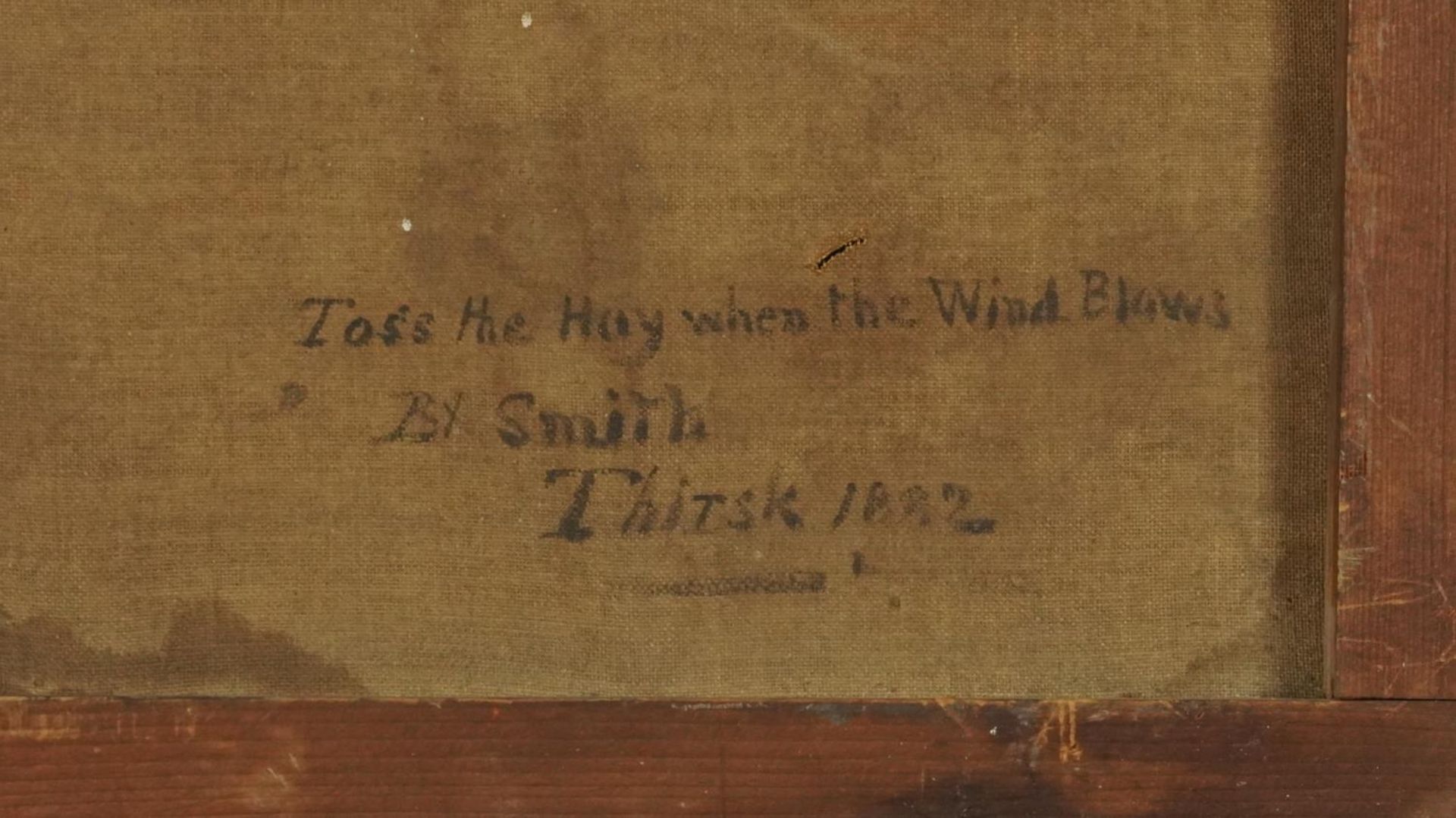Smith - Toss the Hay When the Wind Blows, Thirsk, 19th century Irish school oil on canvas, inscribed - Bild 5 aus 5
