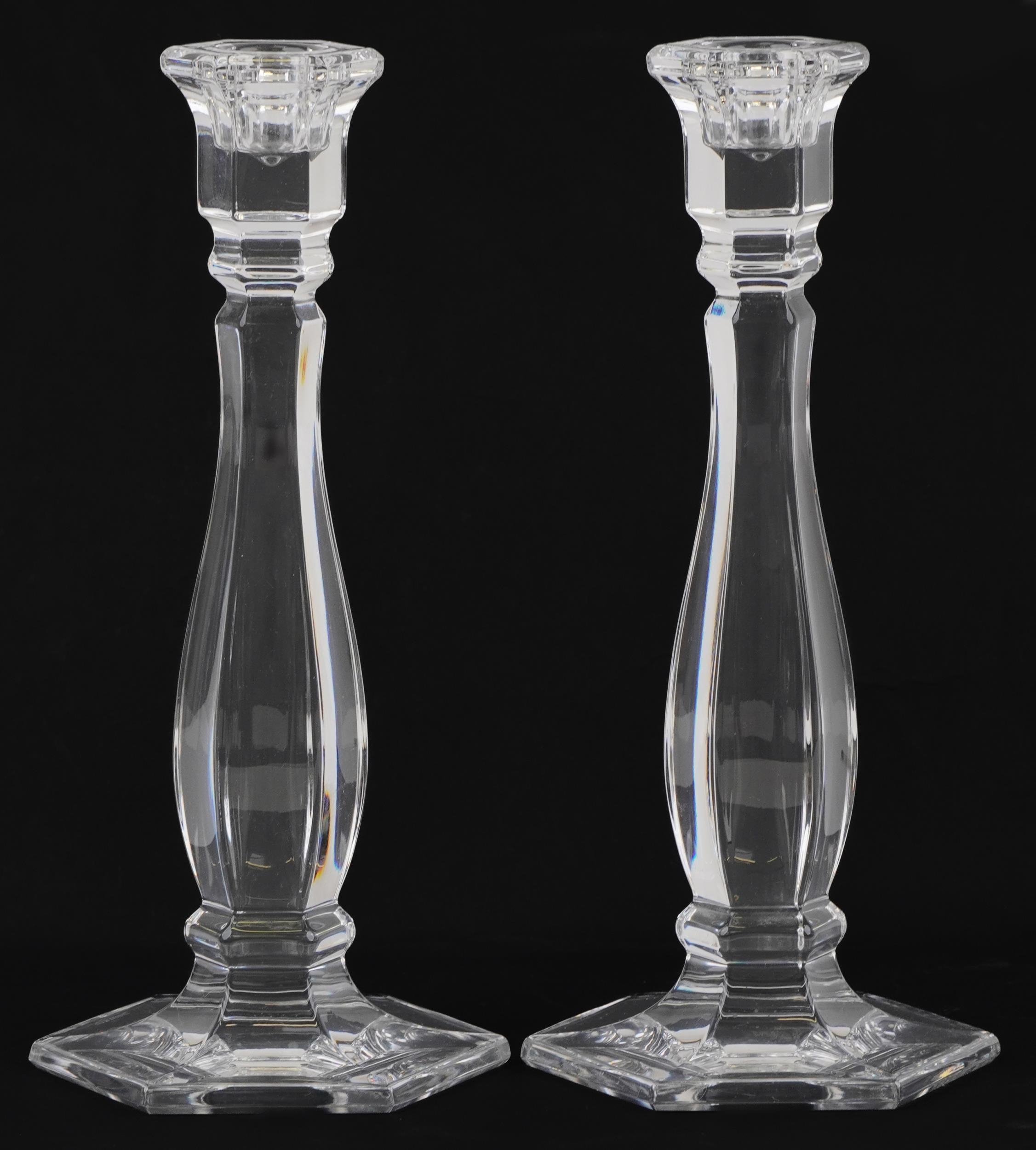 Pair of Tiffany & Co hexagonal glass candlesticks, each 24cm high - Image 2 of 4