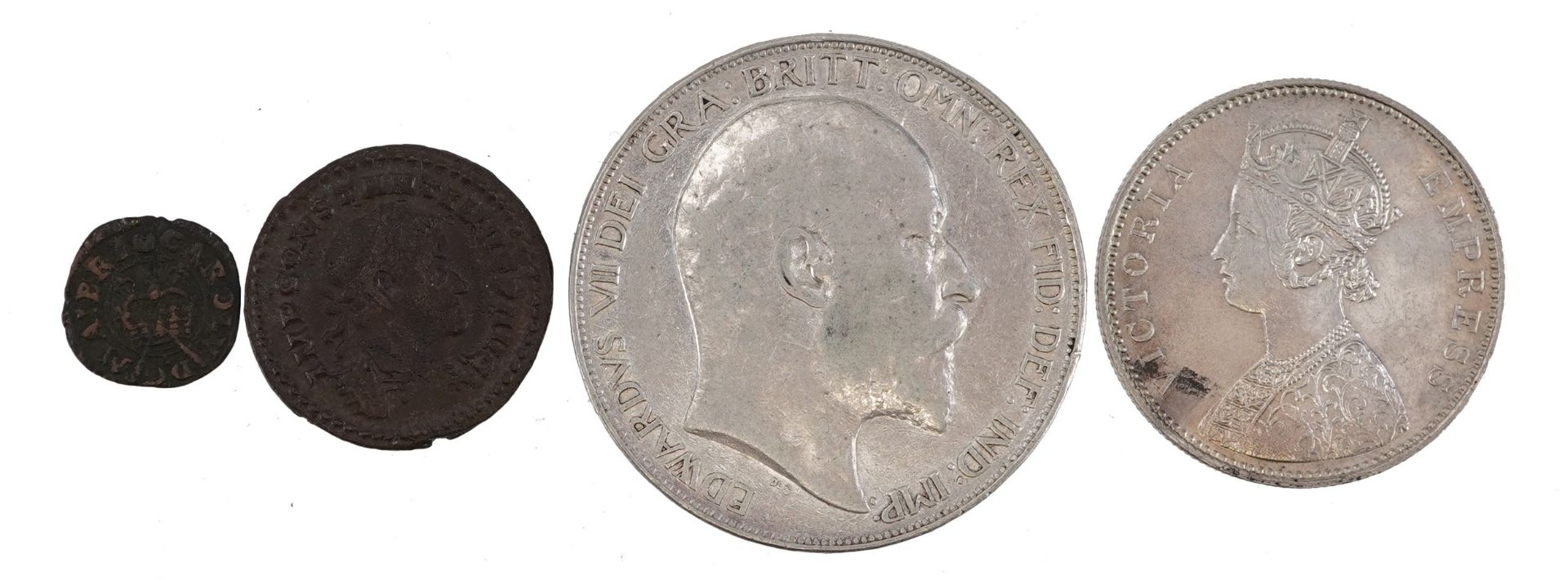 Antiquarian and later coinage including Edward VII 1902 crown and 1879 Indian one rupee - Image 2 of 2
