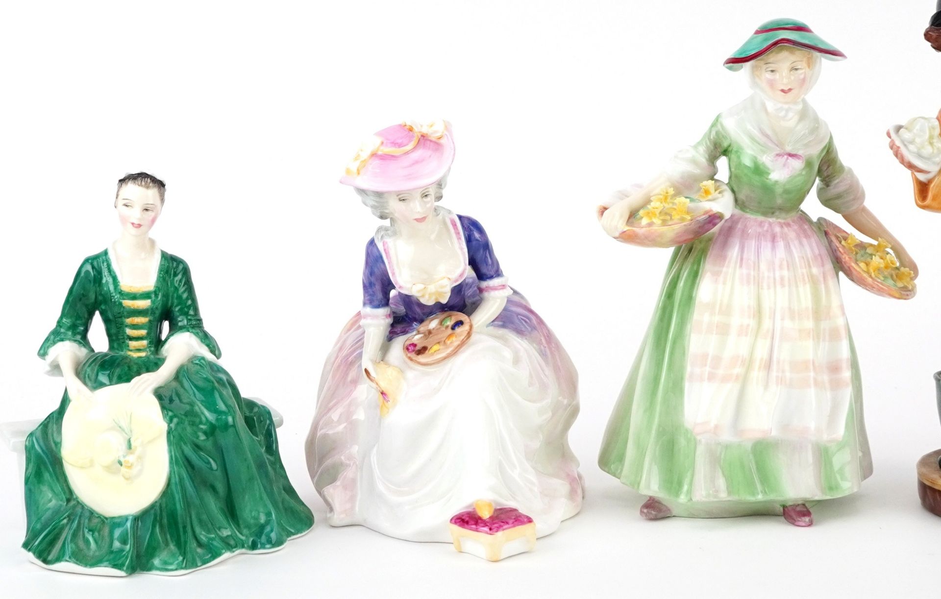 Six Royal Doulton collectable figures comprising A Lady from Williamsburg HN2228, Daffy-Down-Dilly - Bild 2 aus 7