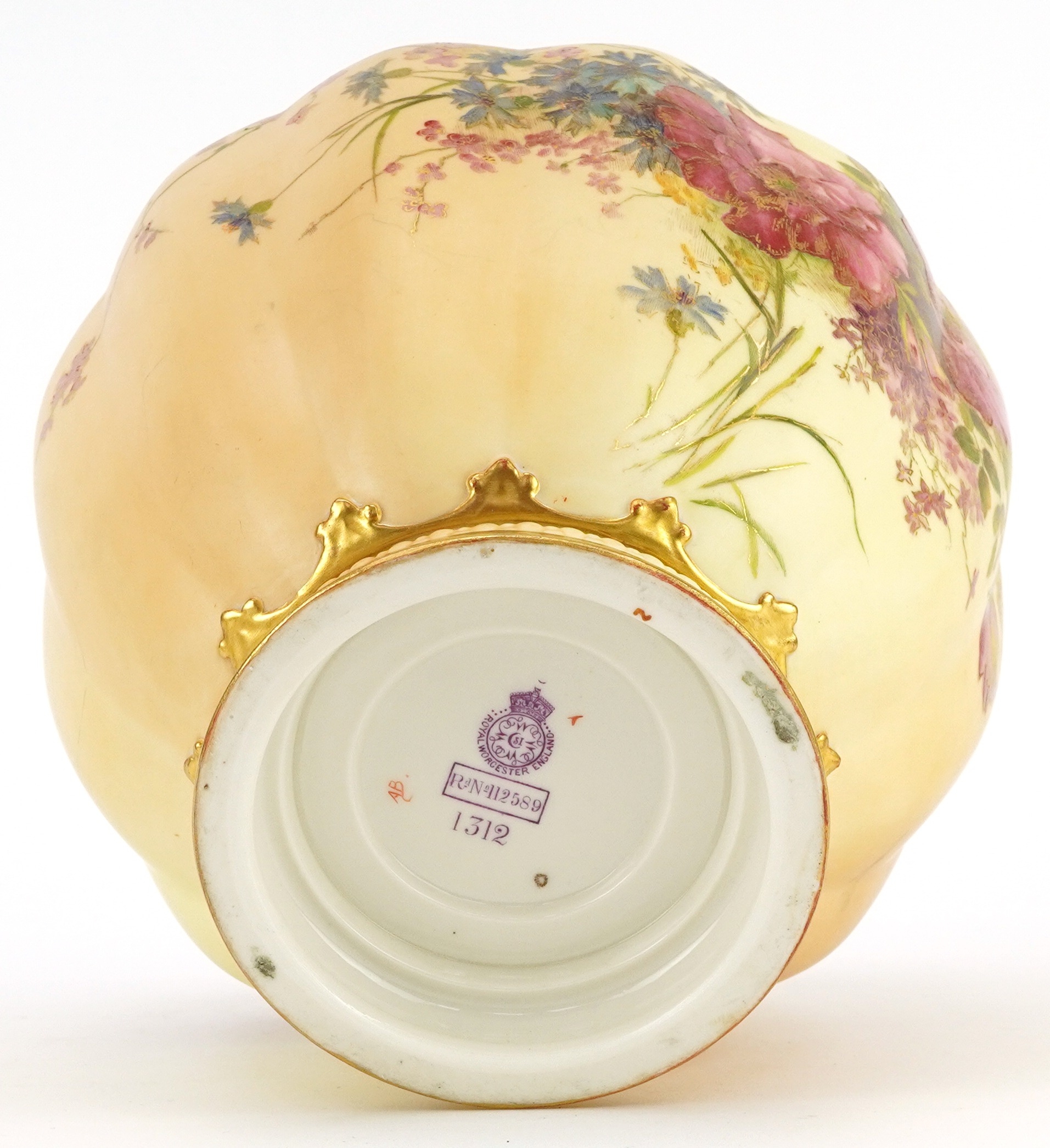Royal Worcester, Victorian blush ivory pot pourri vase and cover decorated with flowers numbered - Image 3 of 3