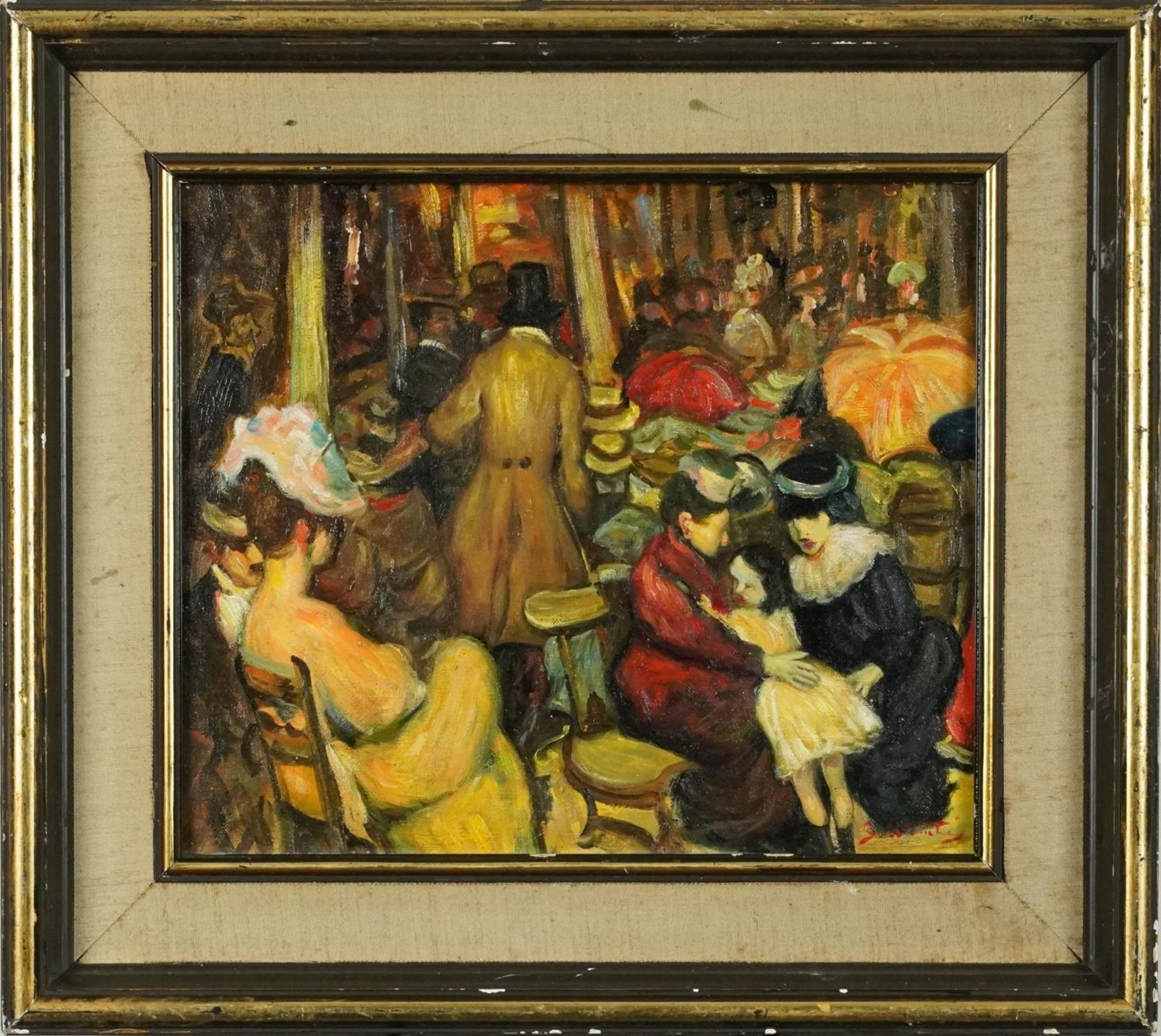 After Gaston la Touche - French theatre, Impressionist oil on board, mounted and framed, 33cm x 28cm - Bild 2 aus 5